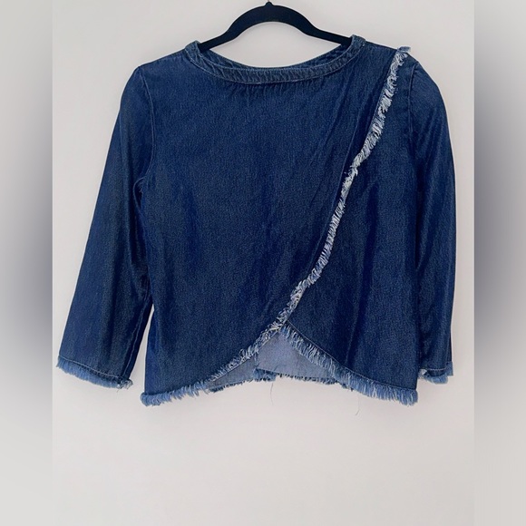 Maven West tencel denim top. Split back with fringe. - Picture 2 of 8